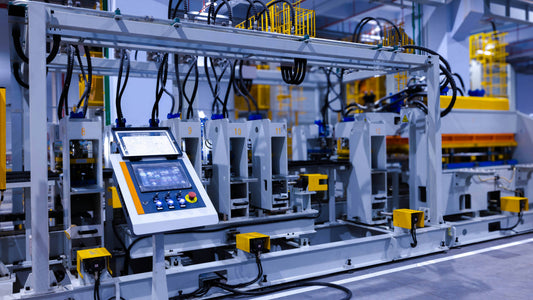 Industrial automation line with control panel and numbered stations for Siemens SINAMICS V20 and G120 drive selection.